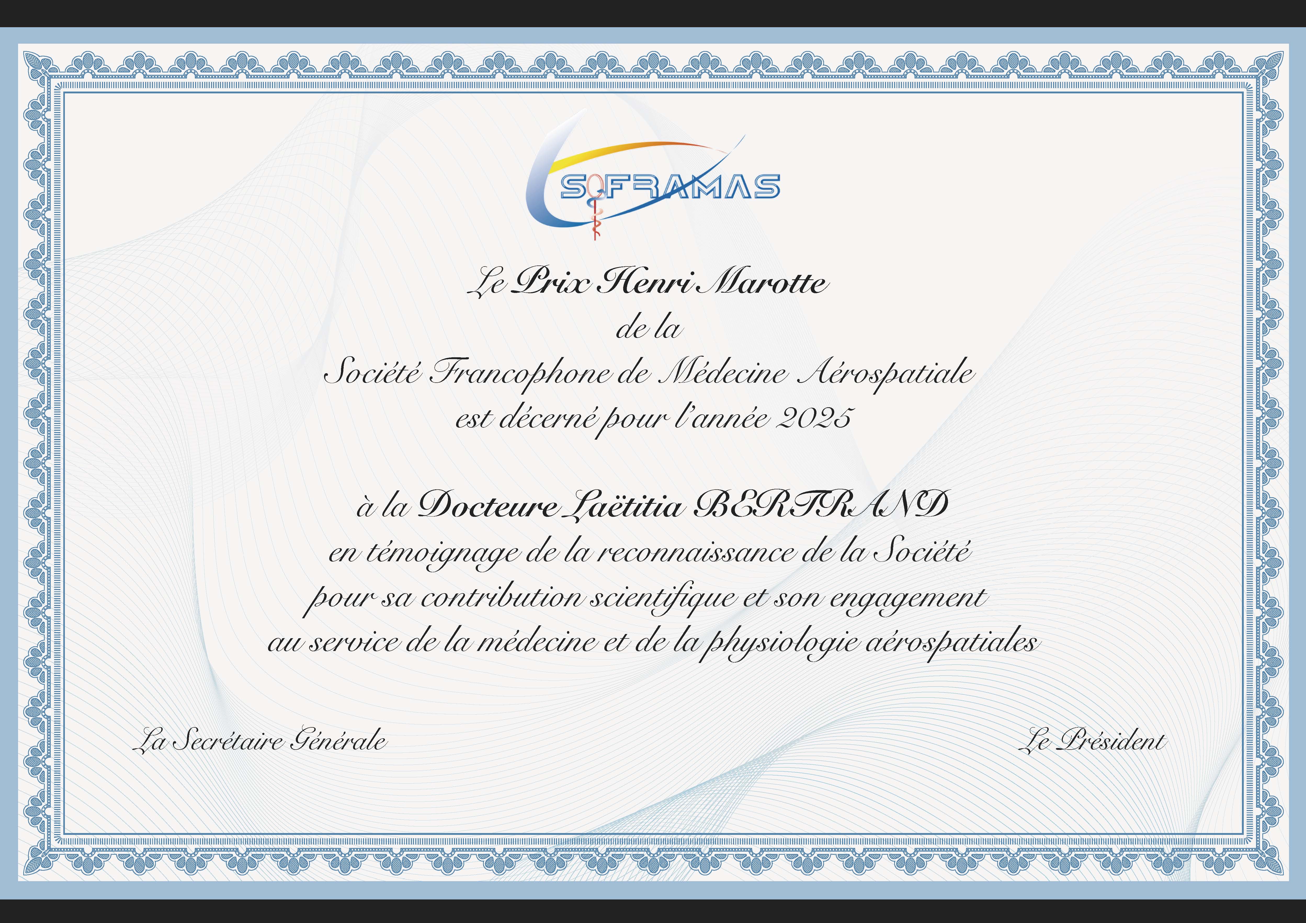 Prix scientifique Henri MAROTTE
